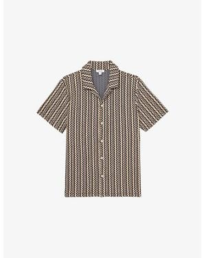 Reiss Vallata Cuban-Collar Abstract-Stripe Stretch-Knit Shirt - Gray