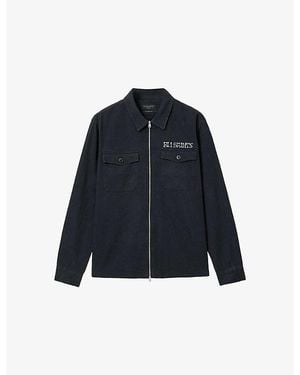 AllSaints Orbit Graphic-Print Zip-Up Cotton Shirt - Blue
