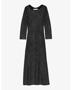 Maje Crystal-Embellished Long-Sleeve Stretch-Knit Midi Dress - Black