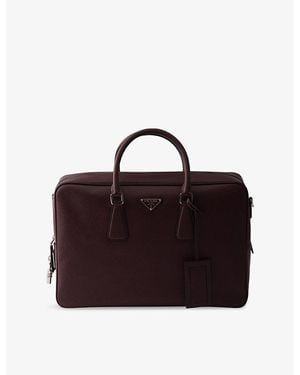 Prada Logo-Embellished Saffiano Leather Work Top-Handle Bag - Purple