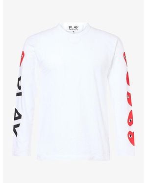 COMME DES GARÇONS PLAY Heart-Graphic Print Long-Sleeve Cotton T-Shirt - White