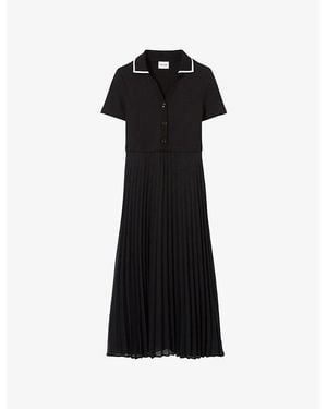 Claudie Pierlot Short-Sleeved Cotton And Woven Midi Dress - Black