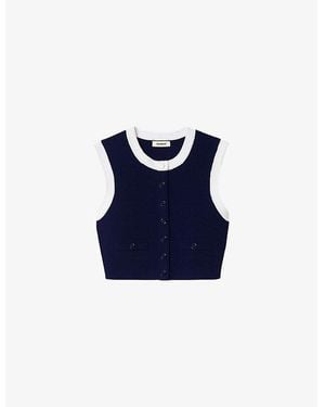 Sandro Sleeveless Cropped Knitted Cardigan - Blue