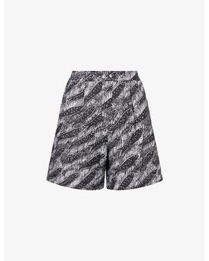 Jacquemus Fish-Print Wide-Leg Cotton Shorts - Grey