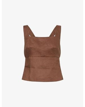 Reformation Clarence Square-Neck Linen Top - Brown