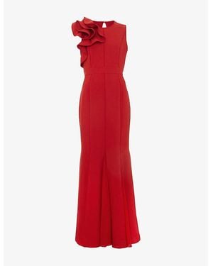 Phase Eight Tyra Ruffle-Neck Sleeveless Stretch-Woven Maxi Dress - Red