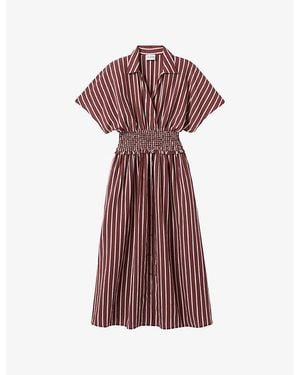 Claudie Pierlot Striped Shirred-Waist Woven Midi Dress