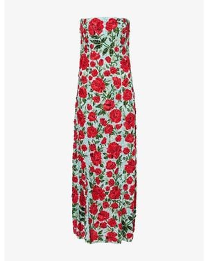 La Fuori Crimson Rose Strapless Sequinned Maxi Dress - Red