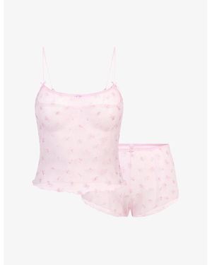 Skims Cherry Blossom Tulle Camisole And Shorts Set - Pink