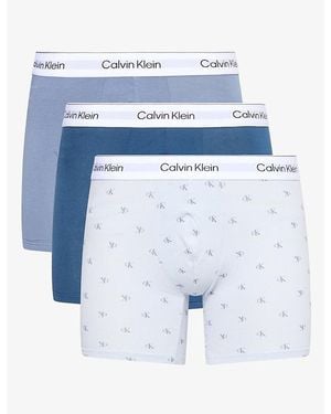 Calvin Klein Icon Pack Of Three Stretch-Cotton Boxer Briefs - Blue