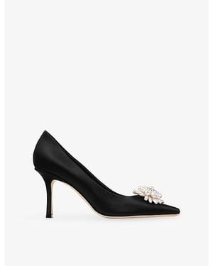 Jimmy Choo Ines 85 Pearl-Embellished Satin Pumps - Black