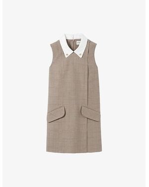 Claudie Pierlot Checked Contrast-Collar Wool-Blend Mini Dress - Natural