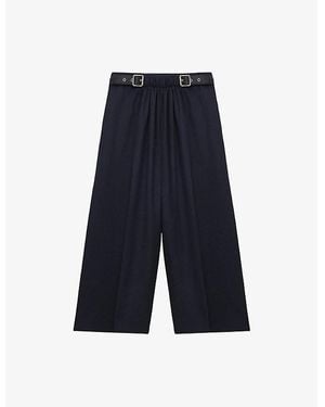 Loewe Cropped Wide-Leg Belted Wool Pants - Blue