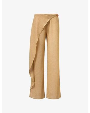 Oséree Lumiere Beads Metallic Knit Pants - Natural