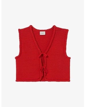 Claudie Pierlot V-Neck Tie-Front Crochet Cardigan - Red