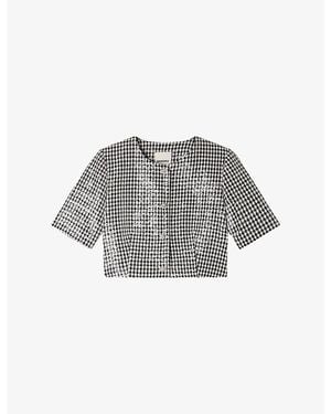 Sandro Houndstooth Cropped Woven Jacket - Grey