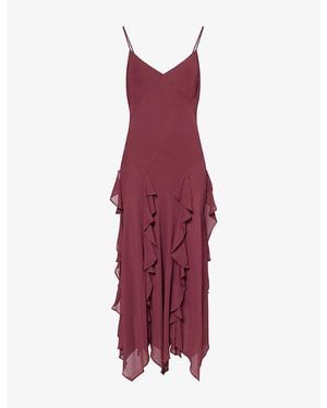 Reformation Allissa Ruffle Chiffon Midi Dress - Red