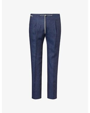 Corneliani Pleated Drawstring Linen Trousers - Blue