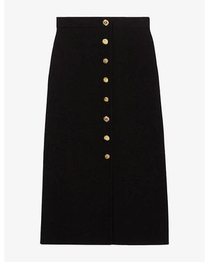 Claudie Pierlot Slim-Fit Button-Front Knitted Midi Skirt - Black