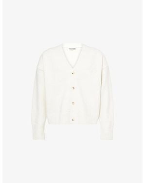 The Couture Club Embroidered-Logo Long-Sleeve Knitted Cardigan - White