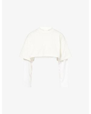 Ru & Rocka Layered Cropped Cotton T-Shirt - White