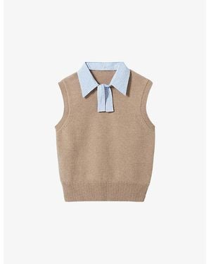 Claudie Pierlot Removable-Collar Sleeveless Knitted Sweater - Natural