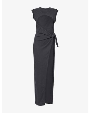 Skims Open-Front Slit-Hem Cotton Sarong Maxi Dress - Blue