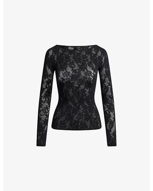 Skims Boat Neck Knit Lace Top - Black