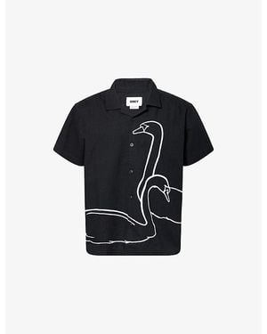 Obey Cliff Embroidered Cotton-Linen Woven Shirt - Black