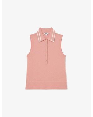 Reiss Saskia Sleeveless Wool And Cashmere Polo Top - Pink