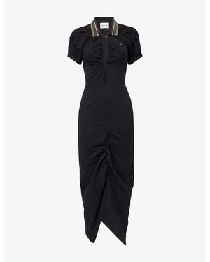 Vivienne Westwood Pulling Contrast-Collar Cotton Midi Dress - Black