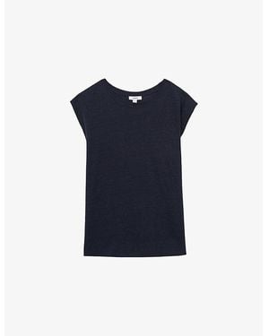 Reiss Mara Cap-Sleeved Linen T-Shirt - Blue