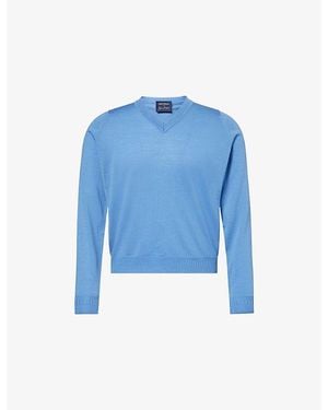 John Smedley X Bill Nighy V-Neck Merino Wool Jumper - Blue