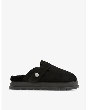 Cole Buxton Shearling-Lined Flat Suede Mules - Black