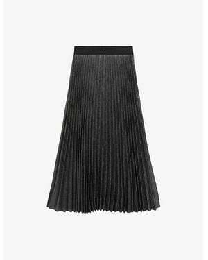 Reiss Taylor Metallic Pleated Woven Midi Skirt - Black