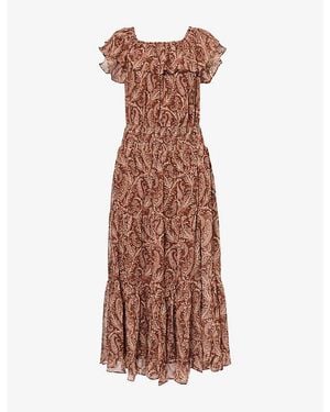 PAIGE Alistar Printed Silk Midi Dress - Brown