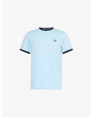 Fred Perry Ringer Embroidered-Logo Cotton T-Shirt - Blue