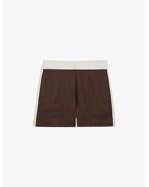Reiss Rebecca Colour-Block High-Rise Linen Shorts - Brown