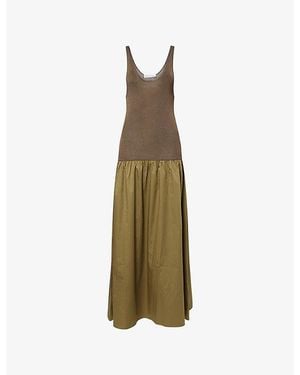 Frankie Shop Iliya Drop Waist Cotton Blend Maxi Dress - Green