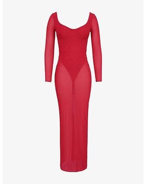 House Of Cb Everly Mesh Maxi Dress With Bodysuit - Red