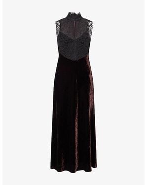 ME+EM High-Neck Lace And Velvet Maxi Dress - Black