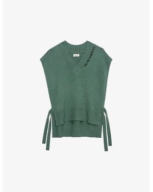 Zadig & Voltaire Ida Amour-Slogan Cashmere T-Shirt - Green