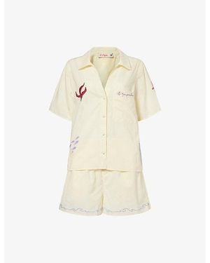 It's 9pm X Oceanus Matilda Embroidered Cotton Pyjama Set - Natural