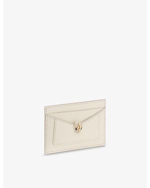 BVLGARI Serpenti Forever Embellished Leather Card Holder - White