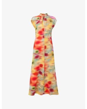 Whistles Photographic Flower-Print Stretch-Woven Midi Dress - Red