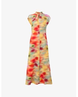 Whistles Photographic Flower-Print Stretch-Woven Midi Dress - Red