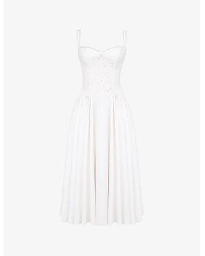 House Of Cb Milia Broderie-Anglaise Stretch Cotton-Blend Midi Dress - White