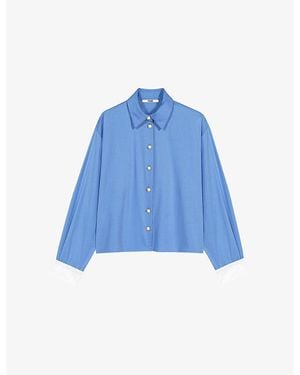 Maje Pussybow Long-Sleeved Cotton Shirt - Blue