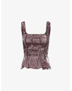 Damson Madder Raphi Shirred Woven Top - Brown