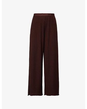 Lounge Underwear Soft Waffle Wide-Leg High-Rise Woven Pajama Bottoms - Purple